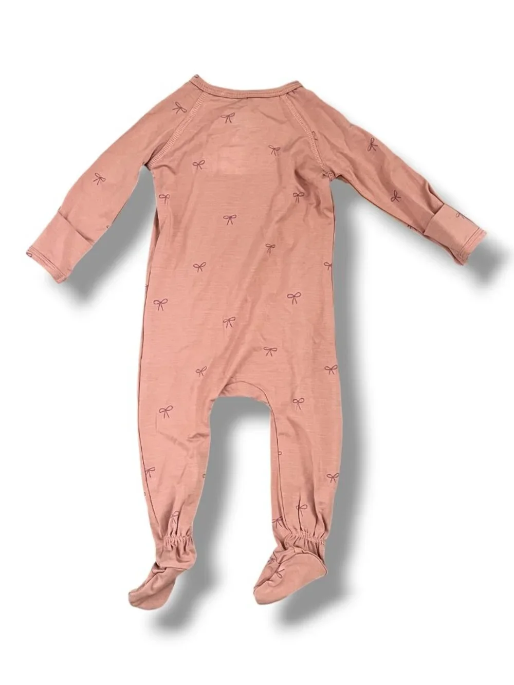 NWT Quincy Mae Bow Bamboo Zip Footie in Blush Pink Mauve Size 3-6M
